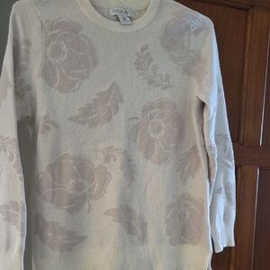 Rachel Zoe Cream Sweater With Tan Accent Flowers.
